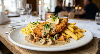 Schnitzel an Pilzrahmsauce (Schwein)